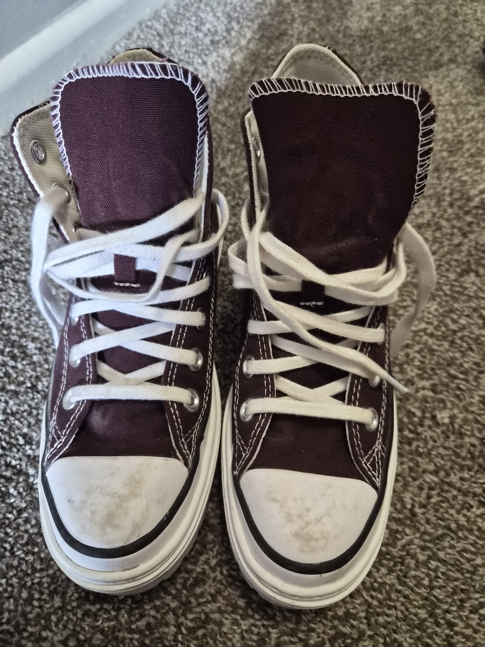 Converse High-Top Sneakers in Burgundy with White Accents
